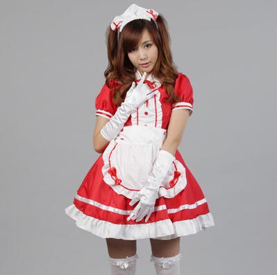 red french maid dress Elainilye Fashion Womens Maid Uniform Suit Plus Size Pure French Maid Dress Short Sleeve Square Neck Dress,Red, Women's, Size: 5XL(US:18)