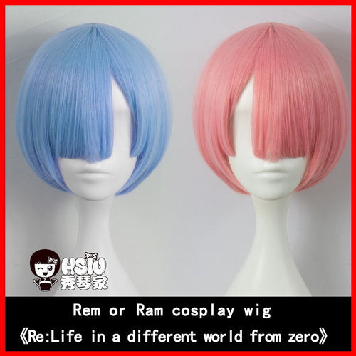 Pure color REM or RAM cosplay wig